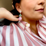 Pendientes con piedras Liz blanco, aguamarina y rosa - Mestiza Joyas
