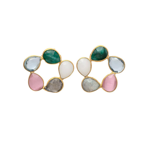 Pendientes con piedras Mallorca Esmeralda, Aguamarina, Rosa , Labradorita - Mestiza Joyas