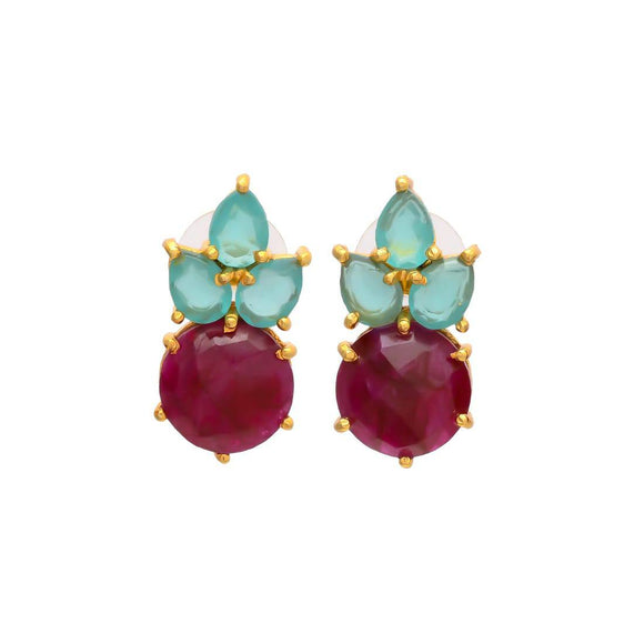 Pendientes con piedras Mier Aguamarina y Rubí - Mestiza Joyas