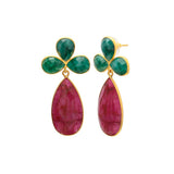 Pendientes con piedras Trébol Verde y Granate - Mestiza Joyas