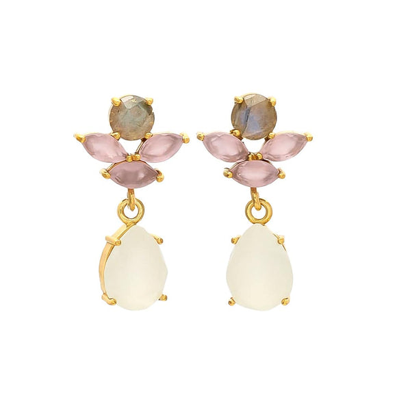 Pendientes con piedras Tulipán Labradorita, Rosa y Blanco - Mestiza Joyas