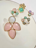 Pendientes piedras Flor Aguamarina y Rosa - Mestiza Joyas