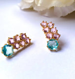Pendientes piedras Fugaz Rosa y Aguamarina - Mestiza Joyas
