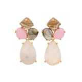 Pendientes piedras Inle Beige, Labradorita, Rosa y Piedra de Luna - Mestiza Joyas