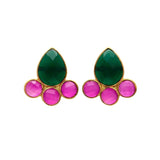 Pendientes piedras Moka Verde y Fucsia - Mestiza Joyas