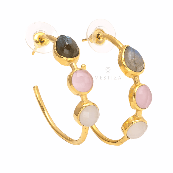 Pendientes piedras Mónaco Labradorita, Rosa y Blanco - Mestiza Joyas