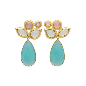 Pendientes piedras Orquídea Rosa, Blanco y Aguamarina - Mestiza Joyas
