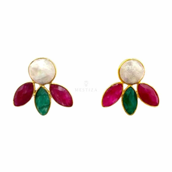 Pendientes con piedras Chiara Esmeralda, Rubí y Luna - Mestiza Joyas