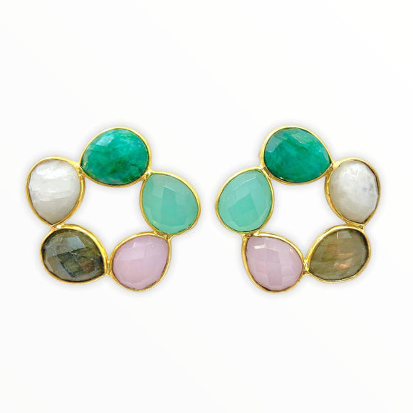 Pendientes con piedras Mallorca Esmeralda, Aguamarina, Rosa, Labradorita y Luna - Mestiza Joyas