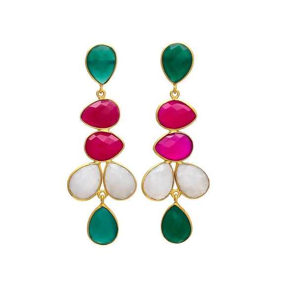 Pendientes piedras Narciso Verde, Fucsia y Blanco - Mestiza Joyas