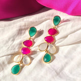 Pendientes piedras Narciso Verde, Fucsia y Blanco - Mestiza Joyas