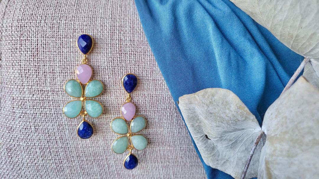 Pendientes con piedras Madrid Azul, Rosa y Amazonita - Mestiza Joyas