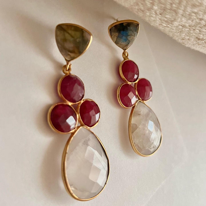 Earrings with Liz Labradorite, Ruby and Moon stones