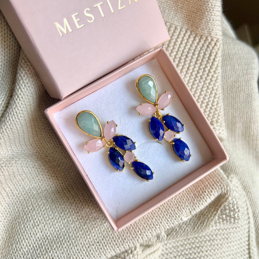 Lavender Labradorite, Lilac and Aquamarine stone earrings