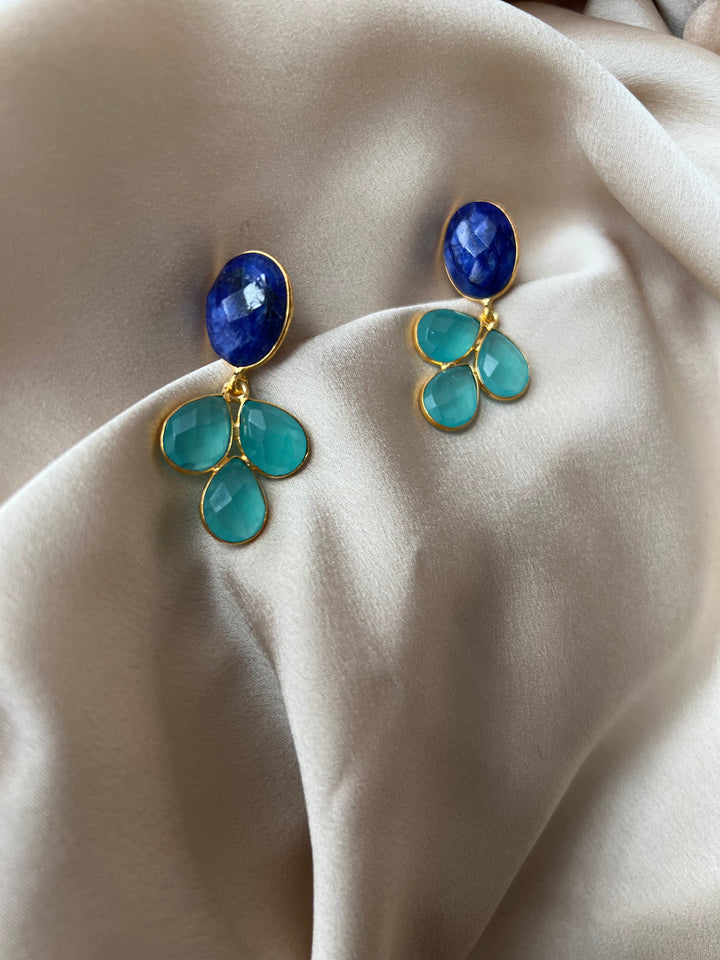 Pendientes piedras Dubai Azul y Aguamarina - Mestiza Joyas