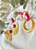 Pendientes con piedras Bali ovalado Granate - Mestiza Joyas