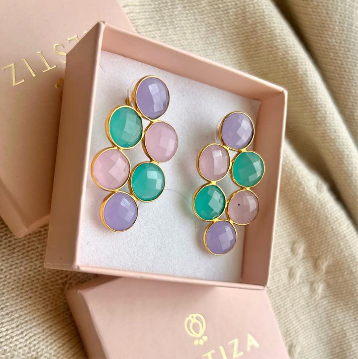 Earrings with Circus Lilac, Pink and Aquamarine stones