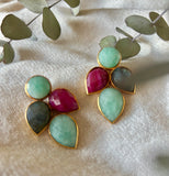 Pendientes con piedras Hortensia Amazonita, Labradorita y Granate - Mestiza Joyas