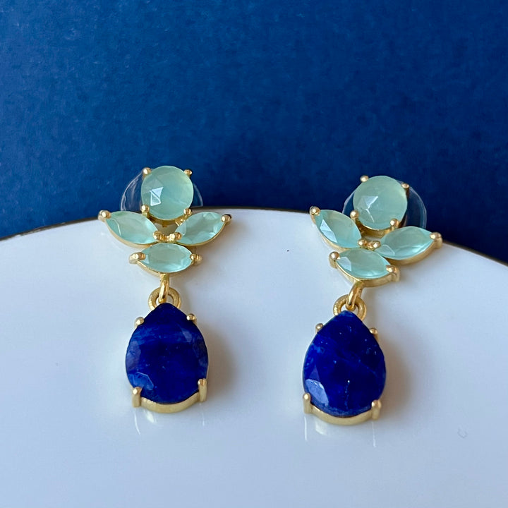 Earrings with Blue Tulip, Fuchsia and Aquamarine stones