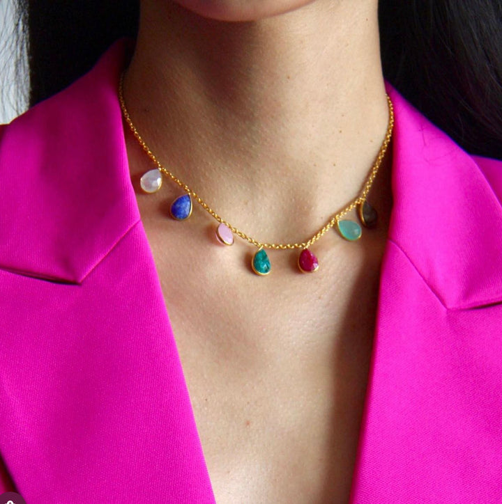 Necklace with stones 5 Multicolored Drops